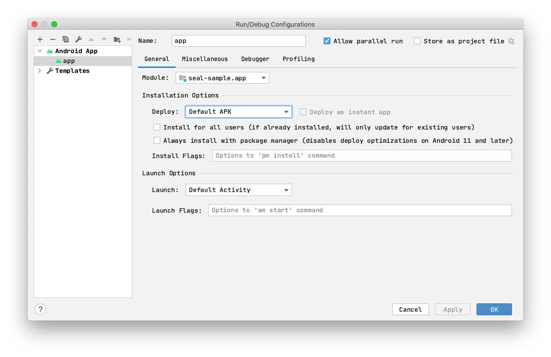 Figure 1.5.1: Run/Debug configurations for app