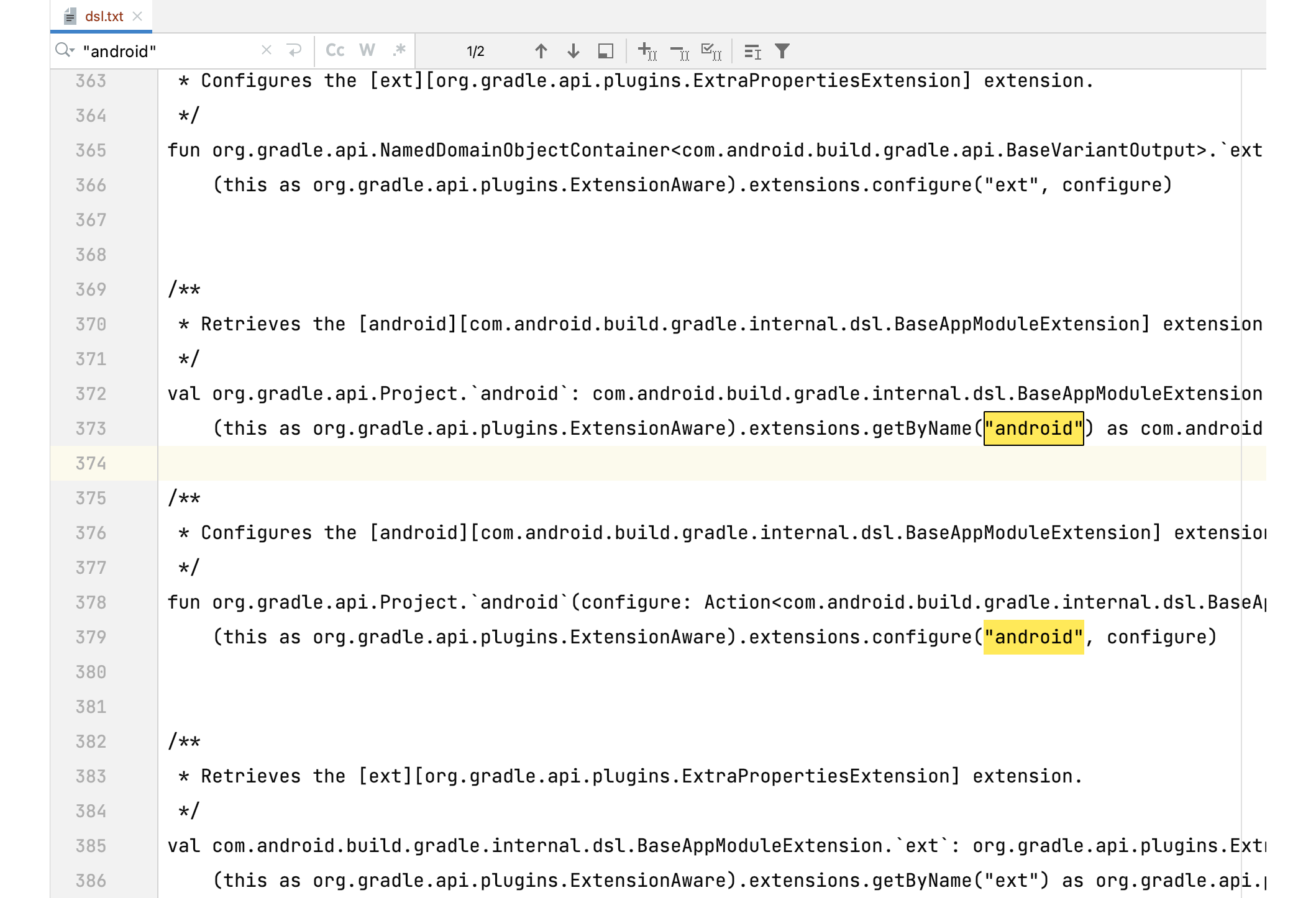 Figure 2.3.5: TSMA for "android" Extension