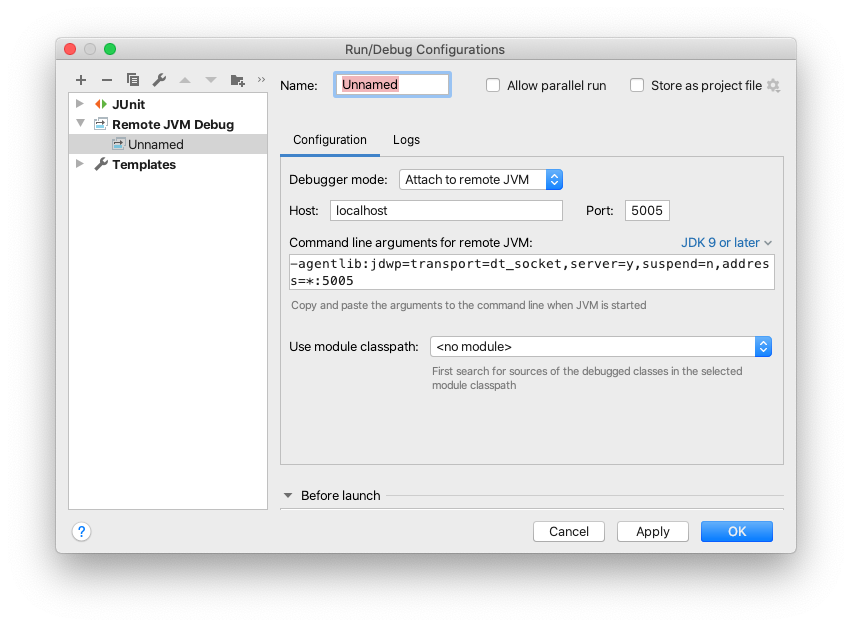 Figure 2.7.2: Edit Configurations - Remote JVM Debug