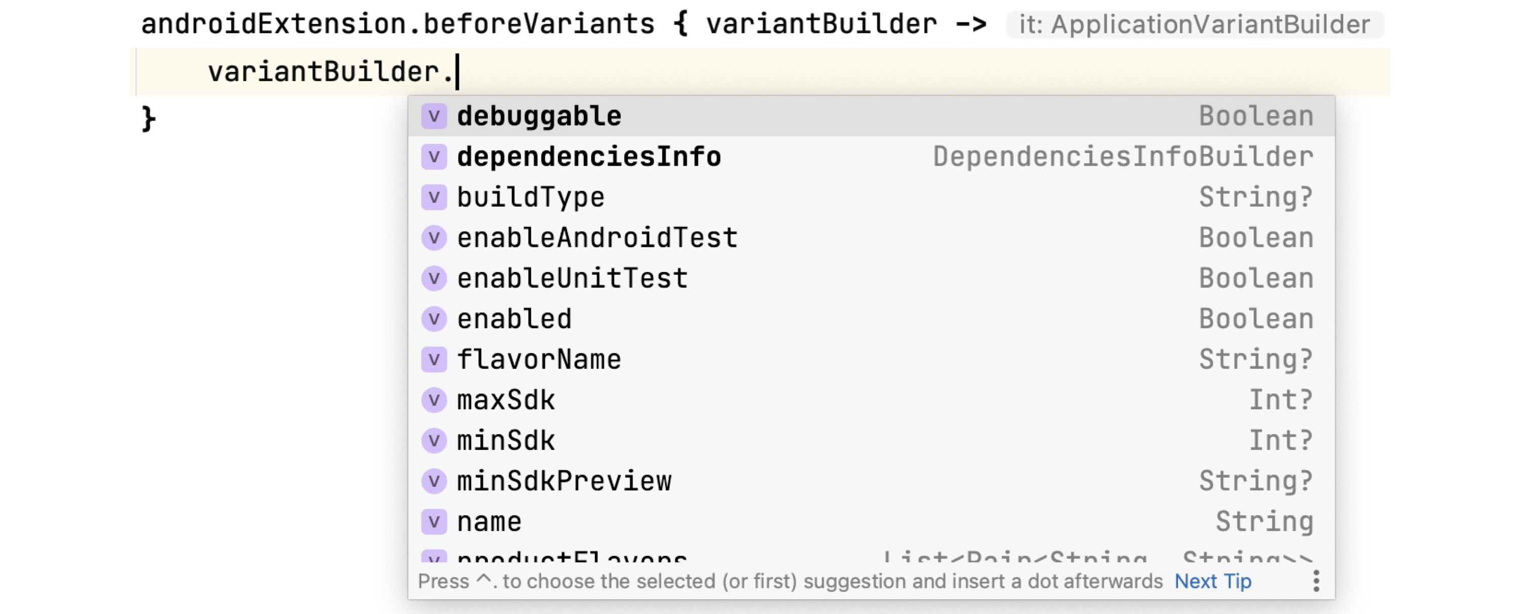 Figure 3.3.5: beforeVariants(...) APIs